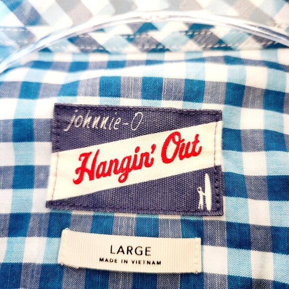 Johnnie O Shirt Mens Large Blue Check Hangin Out Tweener Button Long Sleeves - Picture 8 of 16